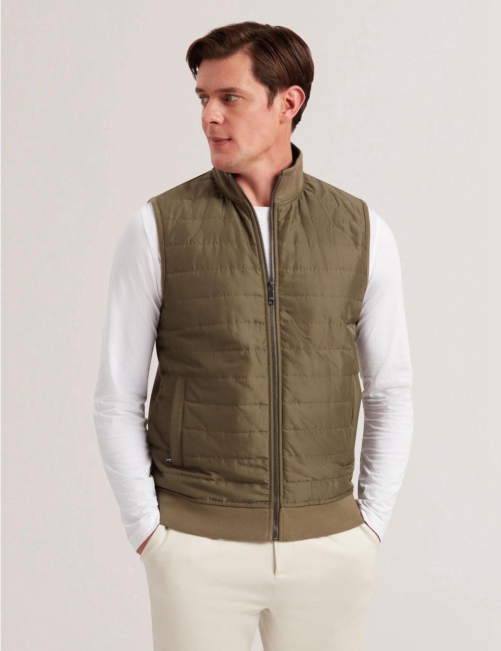 Ted Baker ATHO - Quilted Funnel Neck Zip-Up Men Gillets Olive | UAE  03627-WUTF