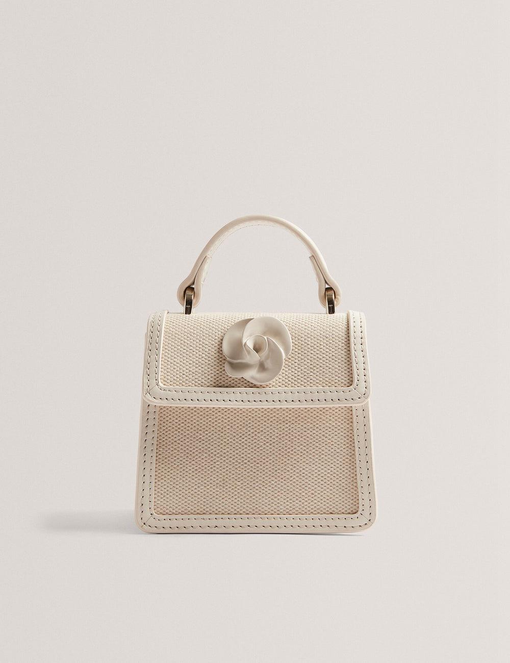 Ted Baker AUDOU - Rose Detail Canvas Mini Top Handle Women Crossbody Bags Ecru | UAE  61853-CUOT
