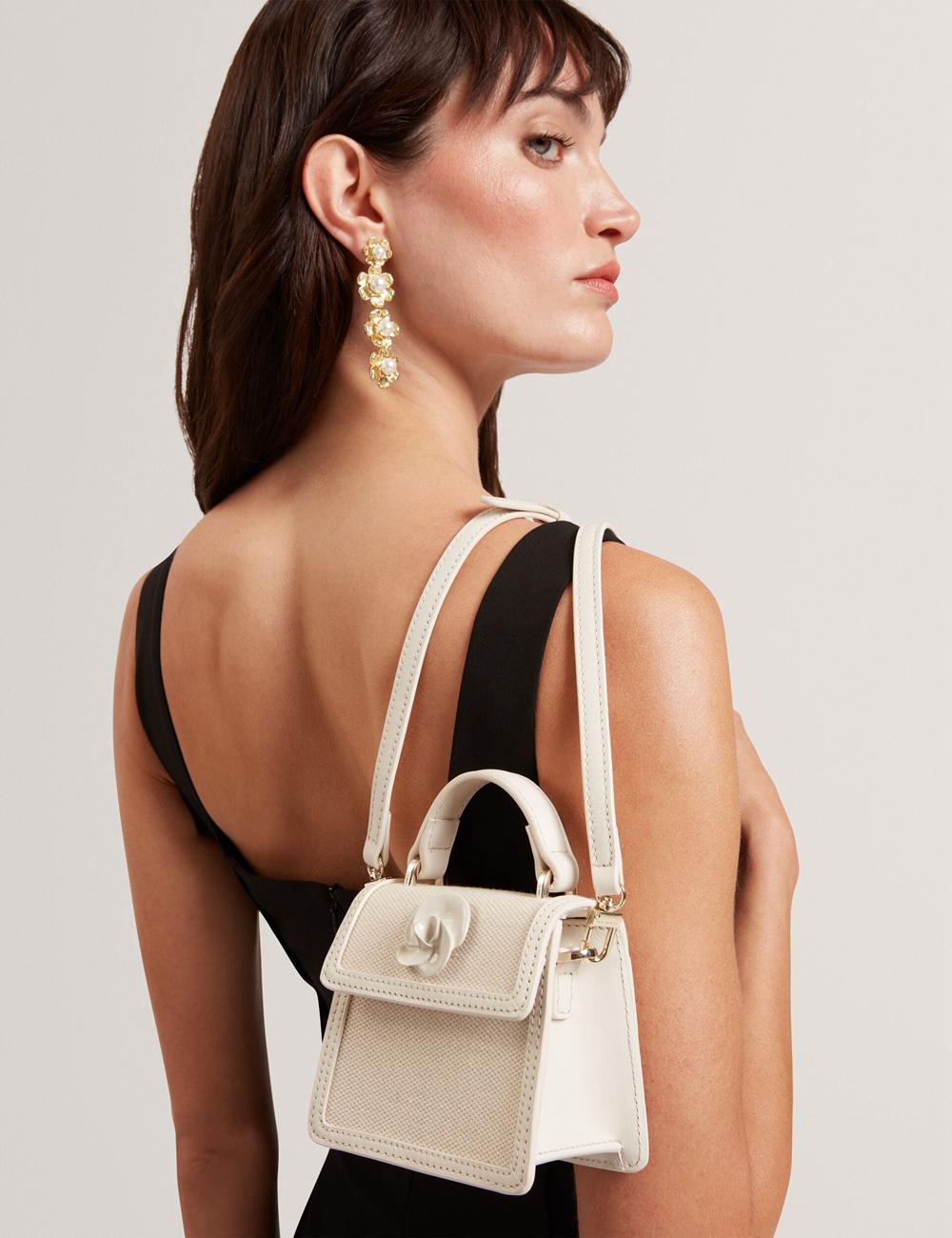 Ted Baker AUDOU - Rose Detail Canvas Mini Top Handle Women Crossbody Bags Ecru | UAE  61853-CUOT