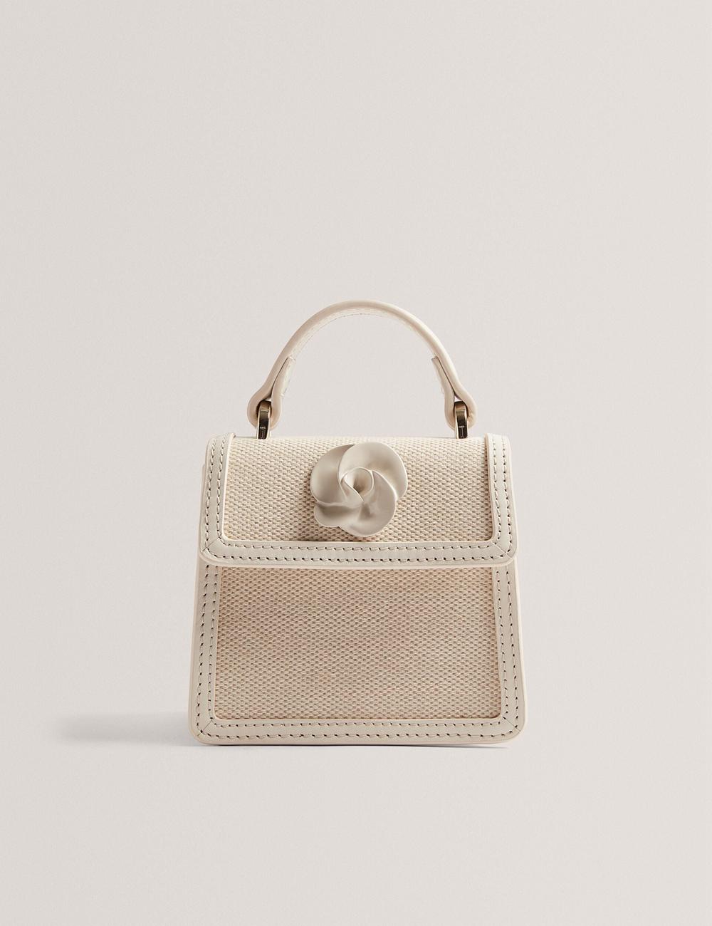 Ted Baker AUDOU - Rose Detail Canvas Mini Top Handle Women Crossbody Bags Ecru | UAE  61853-CUOT