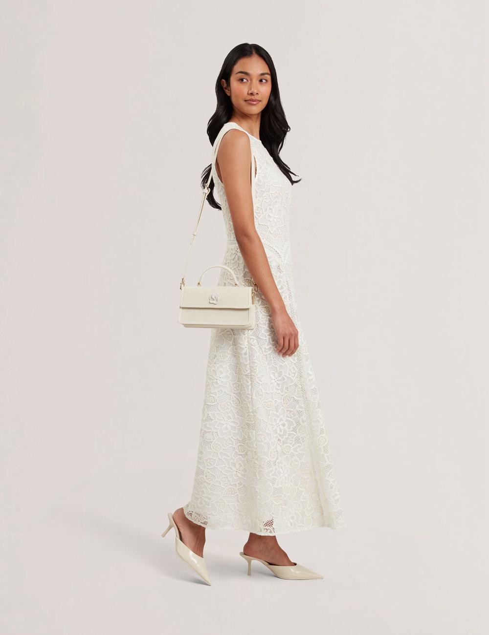 Ted Baker AUDRIS - Rose Detail Canvas Top Handleuette Women Crossbody Bags Ecru | UAE  14638-GDNY
