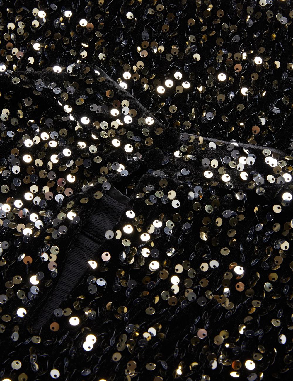 Ted Baker AUDRIYY - Sequin Embellished Velvet Shift Women Mini Dresses Black | UAE  61325-JSQB