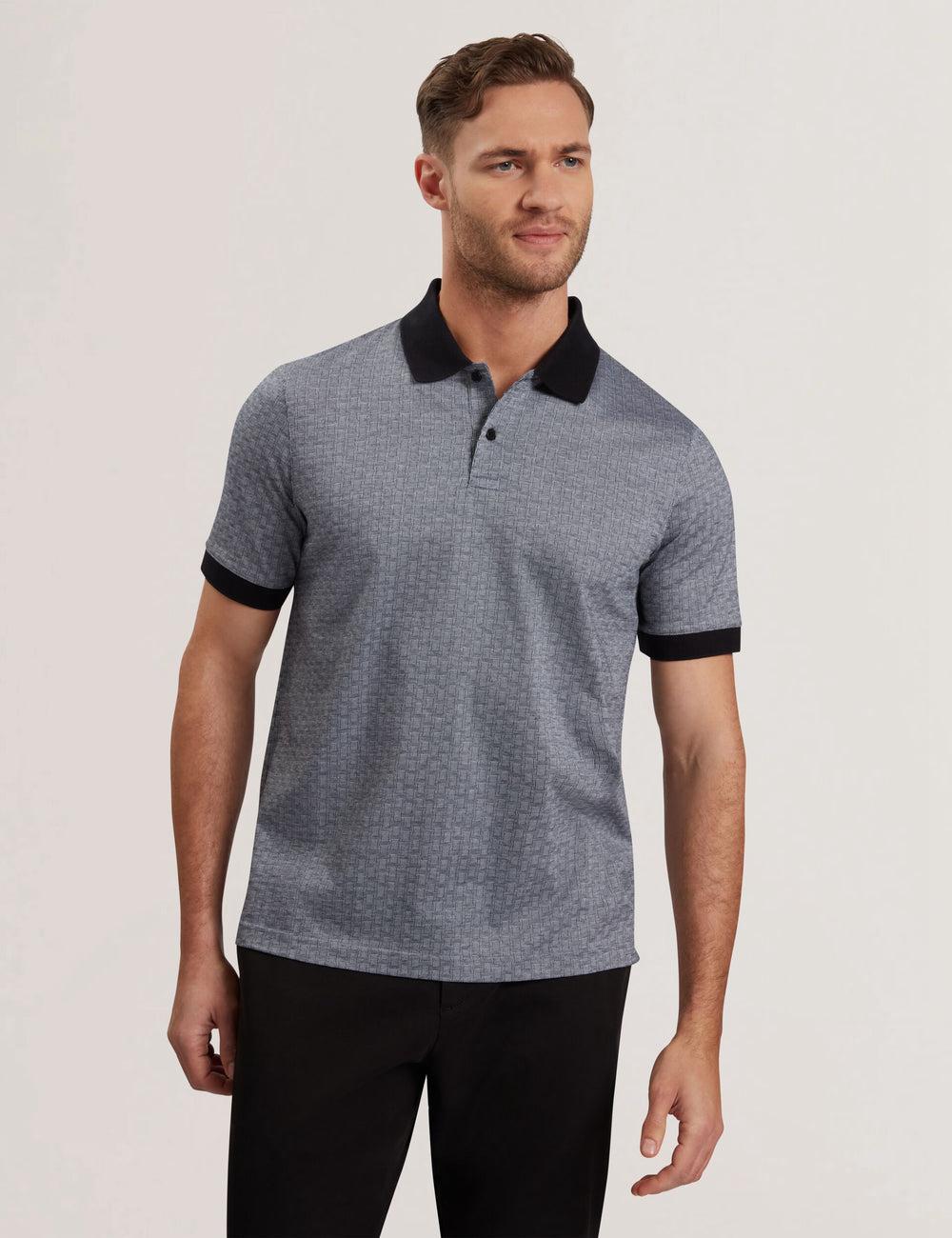 Ted Baker AUGUSO - Textured Jacquard Cotton Men Polos Shirts Navy | UAE  62793-SUDT