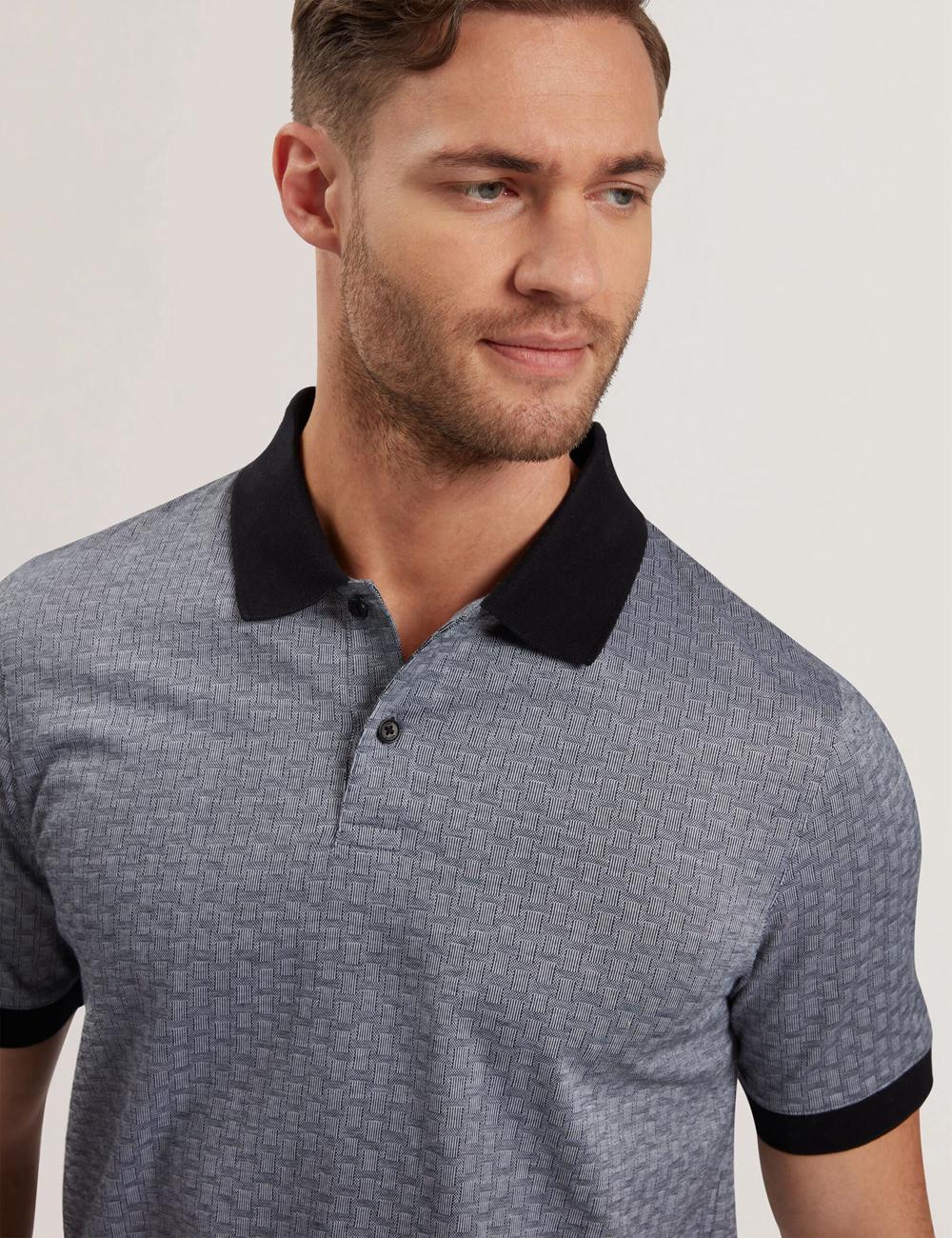 Ted Baker AUGUSO - Textured Jacquard Cotton Men Polos Shirts Navy | UAE  62793-SUDT