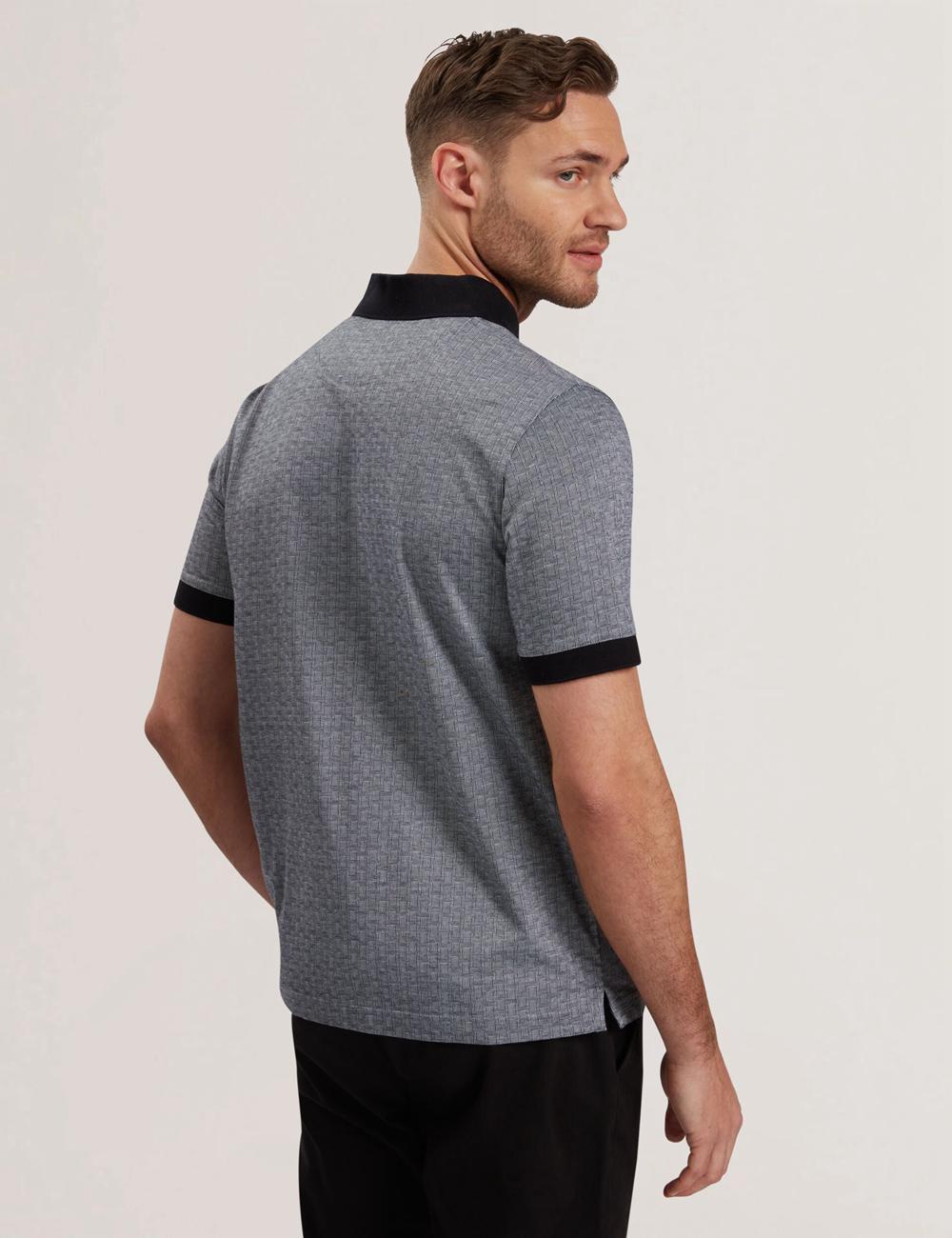 Ted Baker AUGUSO - Textured Jacquard Cotton Men Polos Shirts Navy | UAE  62793-SUDT