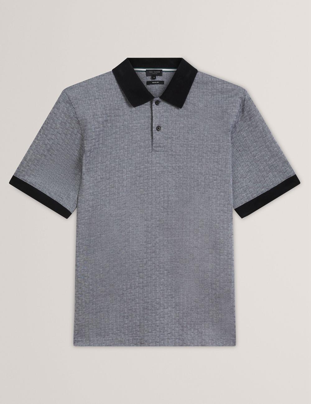 Ted Baker AUGUSO - Textured Jacquard Cotton Men Polos Shirts Navy | UAE  62793-SUDT