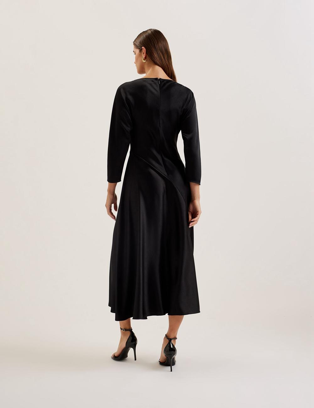 Ted Baker AVELLI - Satin Boat Neck A-Line Women Midi Dresses Black | UAE  57608-XGIJ