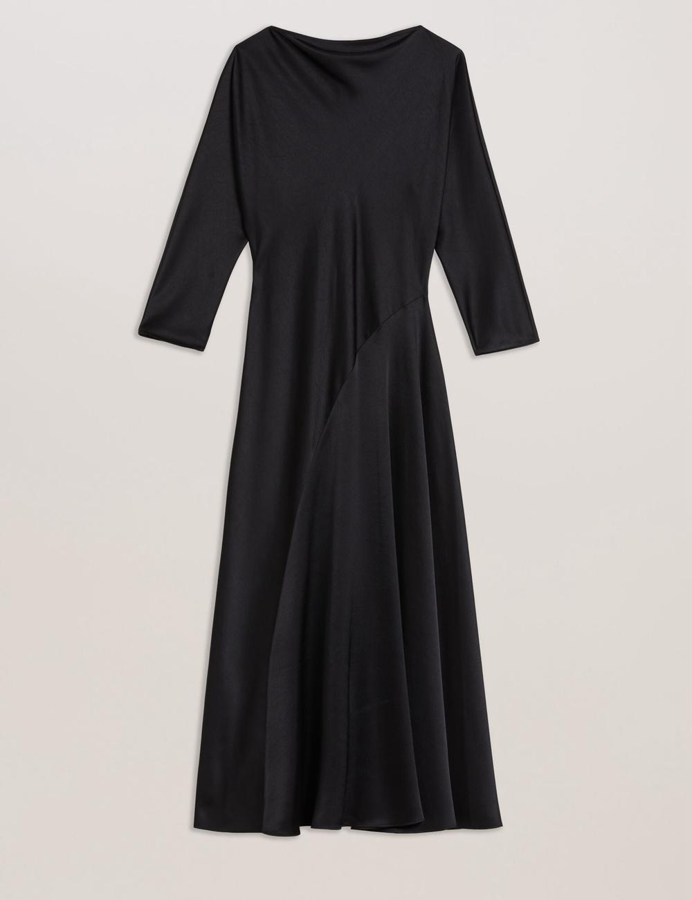 Ted Baker AVELLI - Satin Boat Neck A-Line Women Midi Dresses Black | UAE  57608-XGIJ