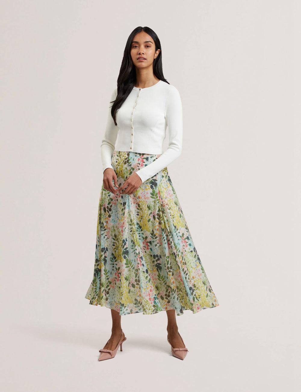 Ted Baker AZULLA - Floral A-Line Woven Women Midi Skirts Ivory | UAE  37524-JFQA