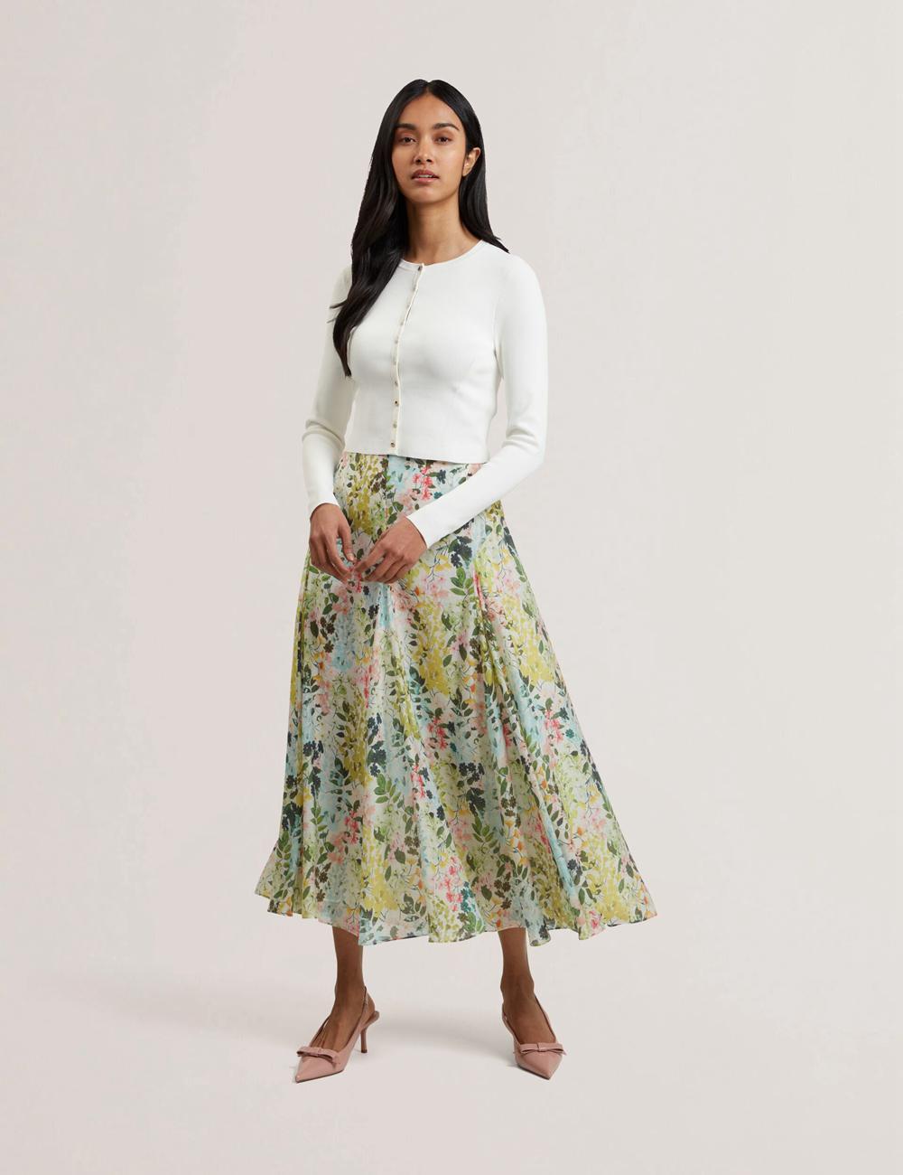 Ted Baker AZULLA - Floral A-Line Woven Women Midi Skirts Ivory | UAE  37524-JFQA