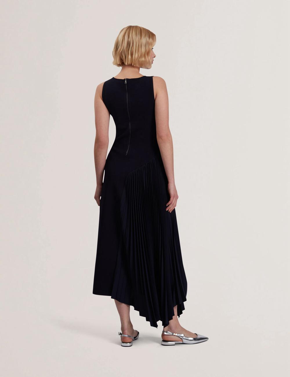 Ted Baker AZZINA - Pleated Panel Sleeveless Knitted Women Midi Dresses Navy | UAE  43091-FWRU