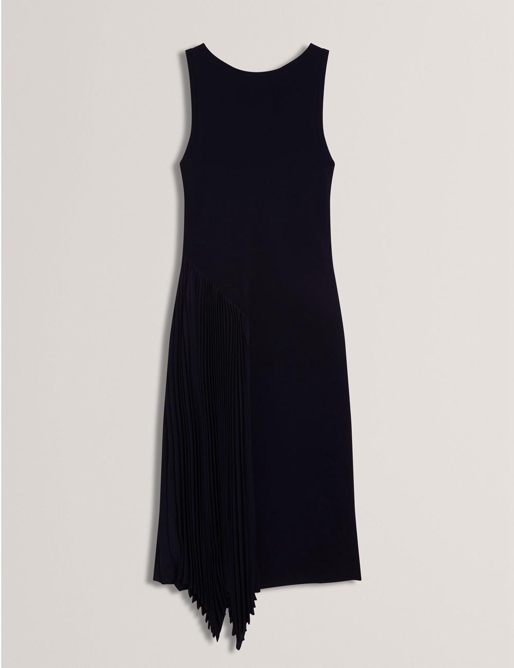 Ted Baker AZZINA - Pleated Panel Sleeveless Knitted Women Midi Dresses Navy | UAE  43091-FWRU
