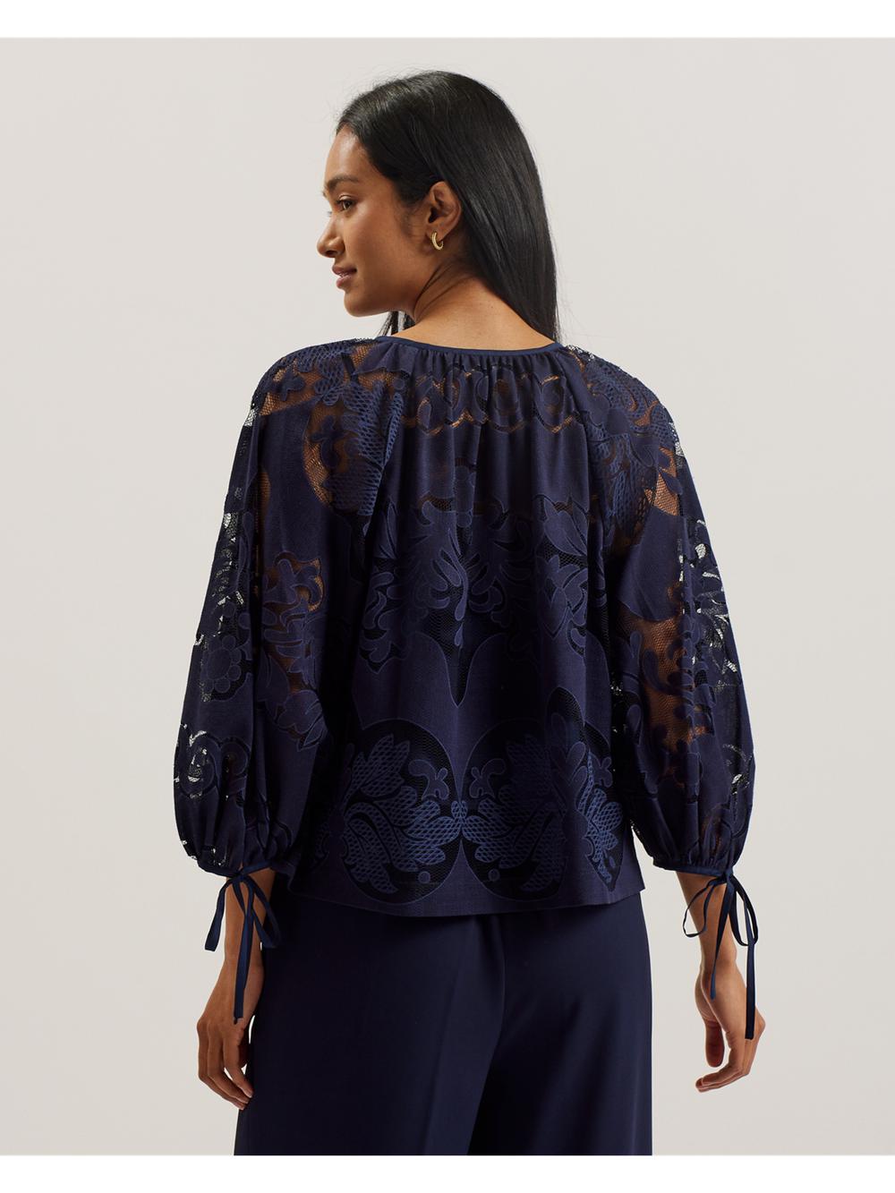 Ted Baker BACINA - Lace 3/4 Balloon Sleeve Women Blouses Dk-Blue | UAE  68412-LJXD