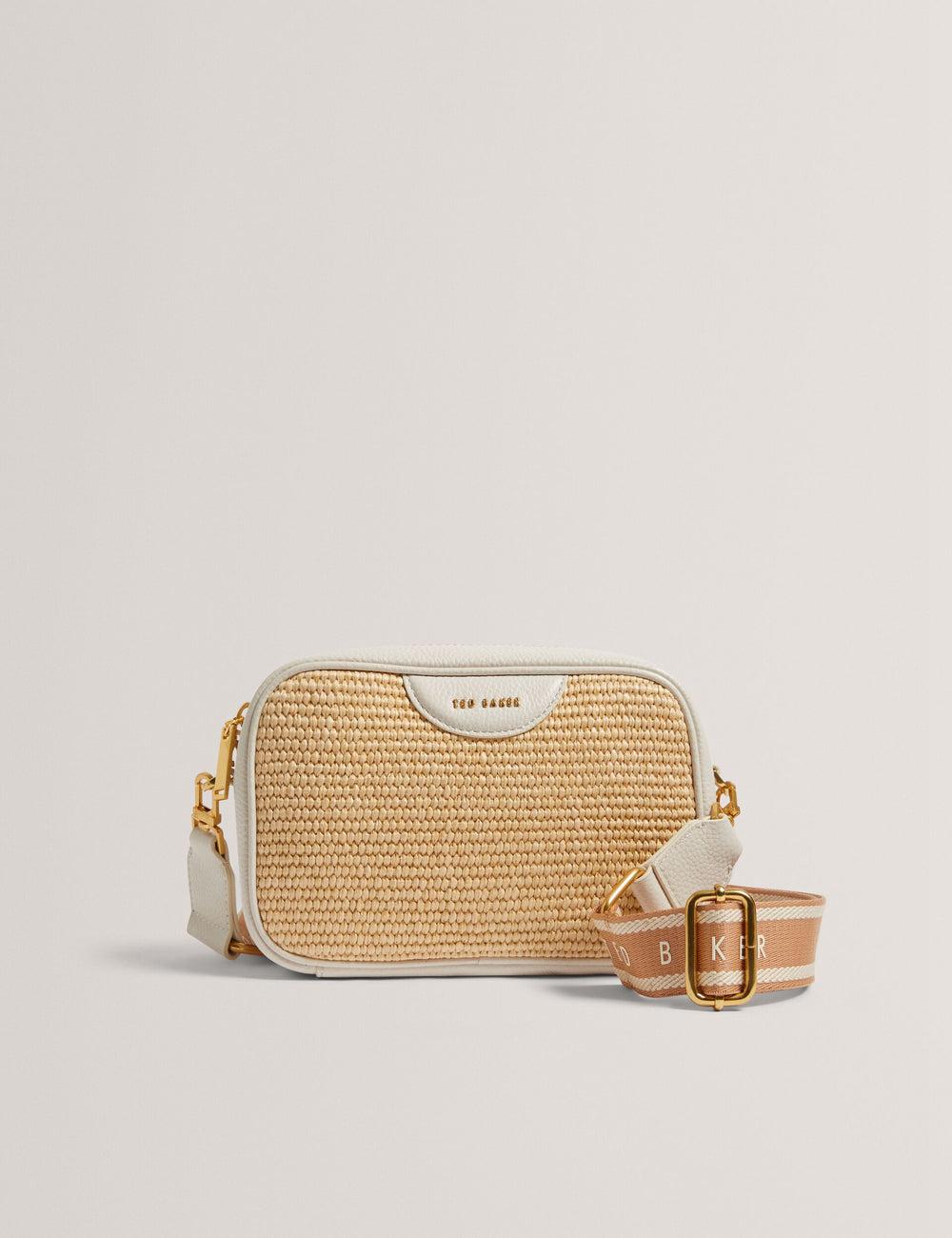 Ted Baker BARDAS - Faux Raffia Leather Trim Webbing Camera Women Camera Bag Ecru | UAE  89360-TYUK