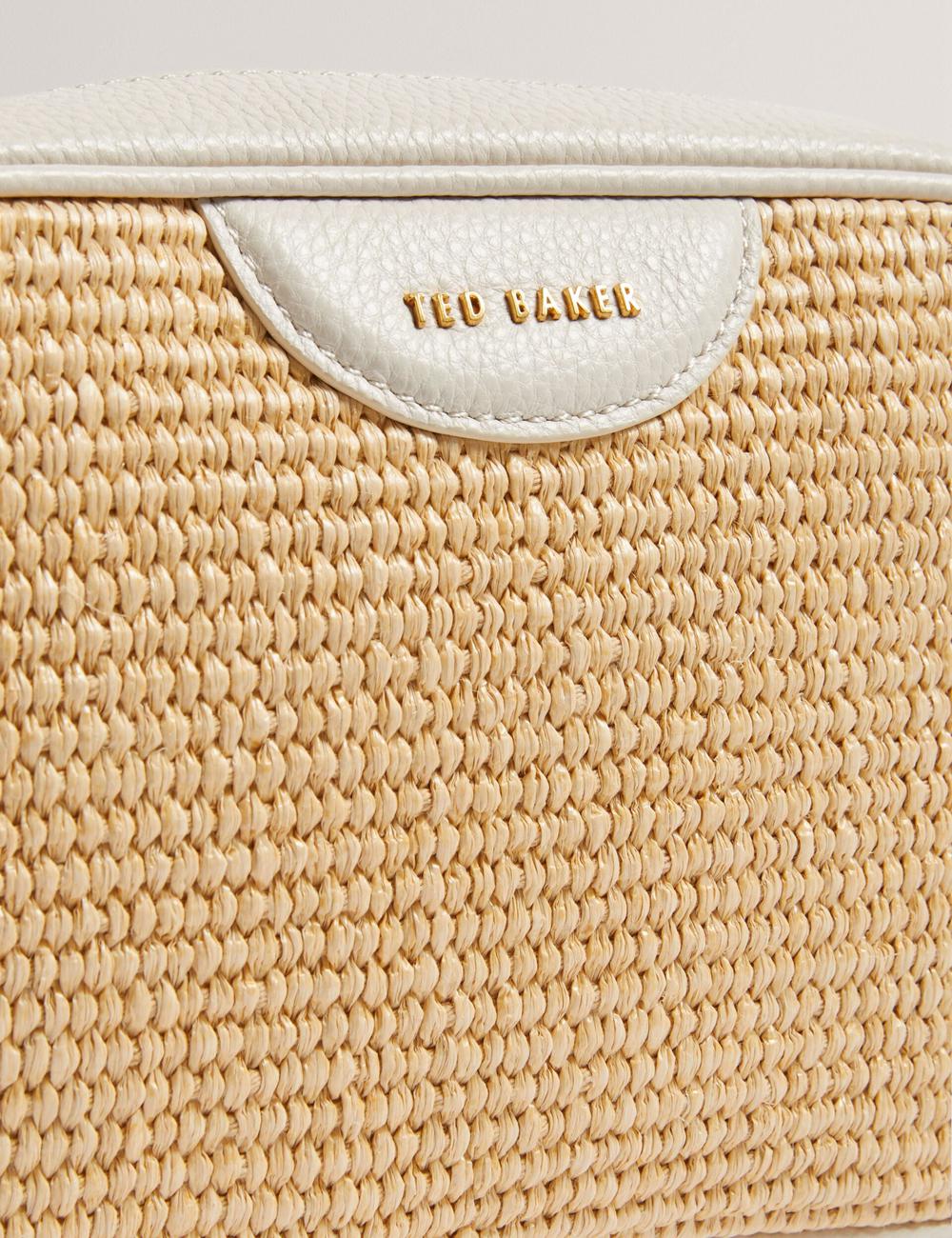 Ted Baker BARDAS - Faux Raffia Leather Trim Webbing Camera Women Camera Bag Ecru | UAE  89360-TYUK