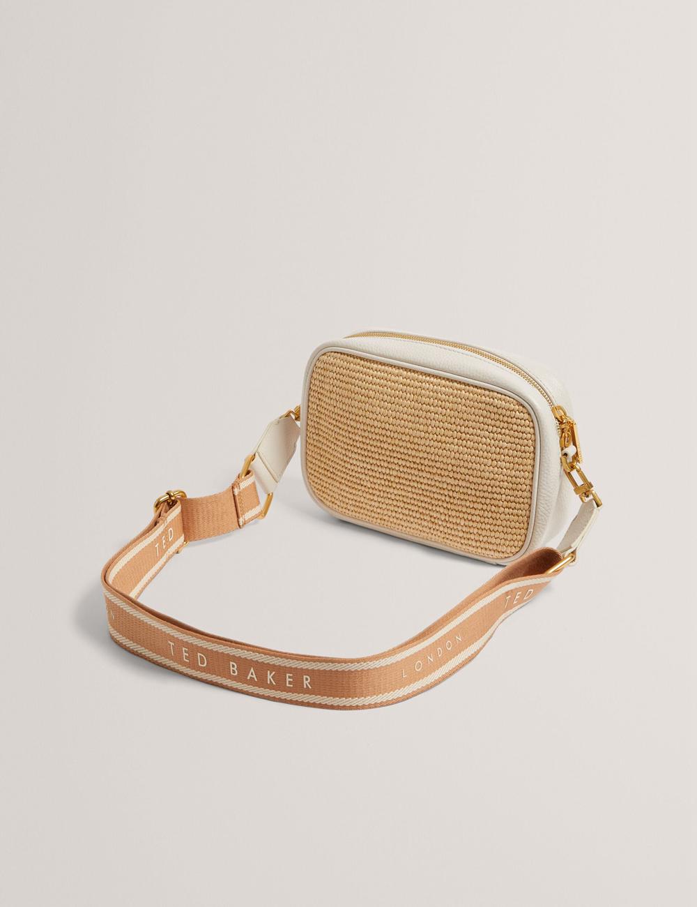 Ted Baker BARDAS - Faux Raffia Leather Trim Webbing Camera Women Camera Bag Ecru | UAE  89360-TYUK