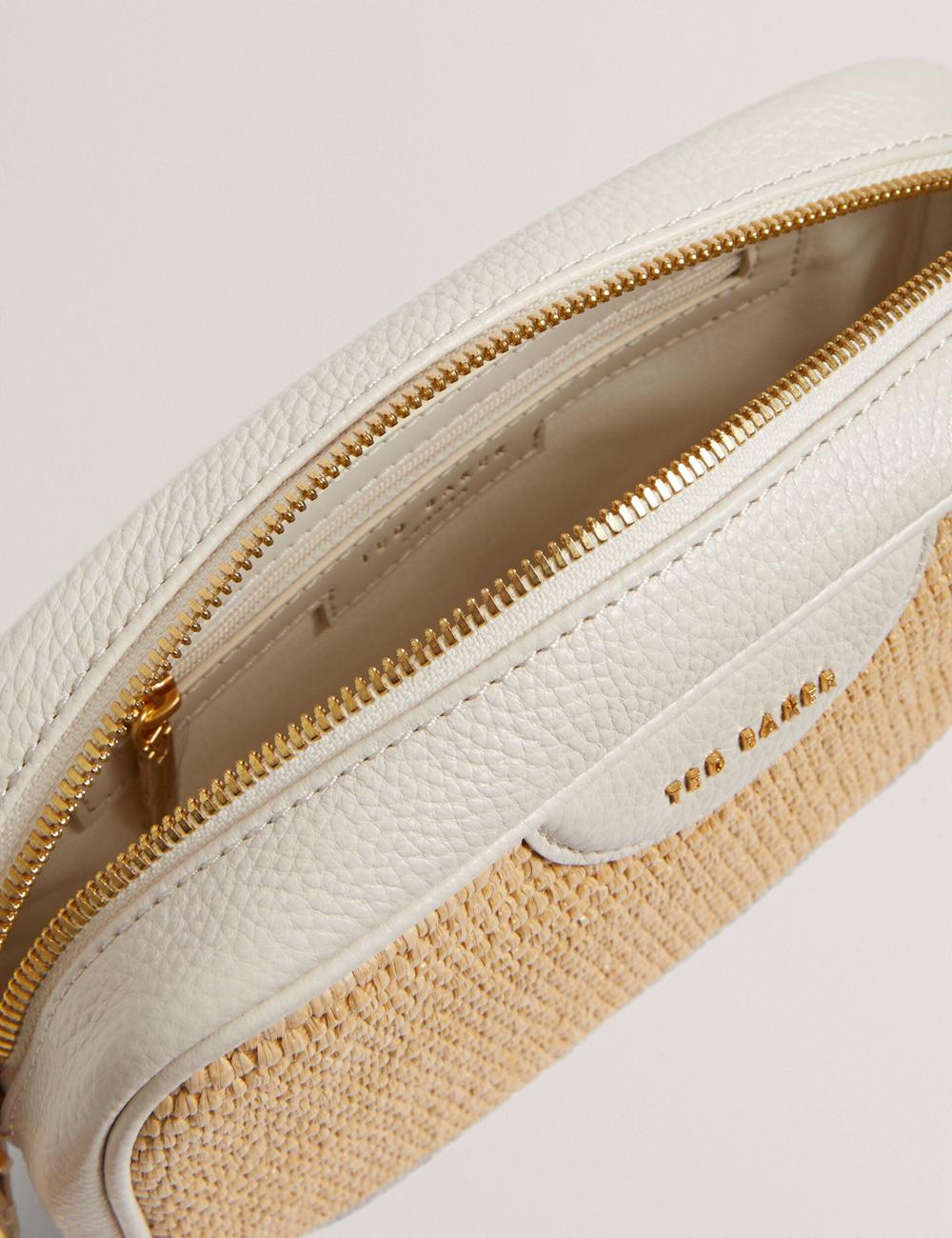 Ted Baker BARDAS - Faux Raffia Leather Trim Webbing Camera Women Camera Bag Ecru | UAE  89360-TYUK