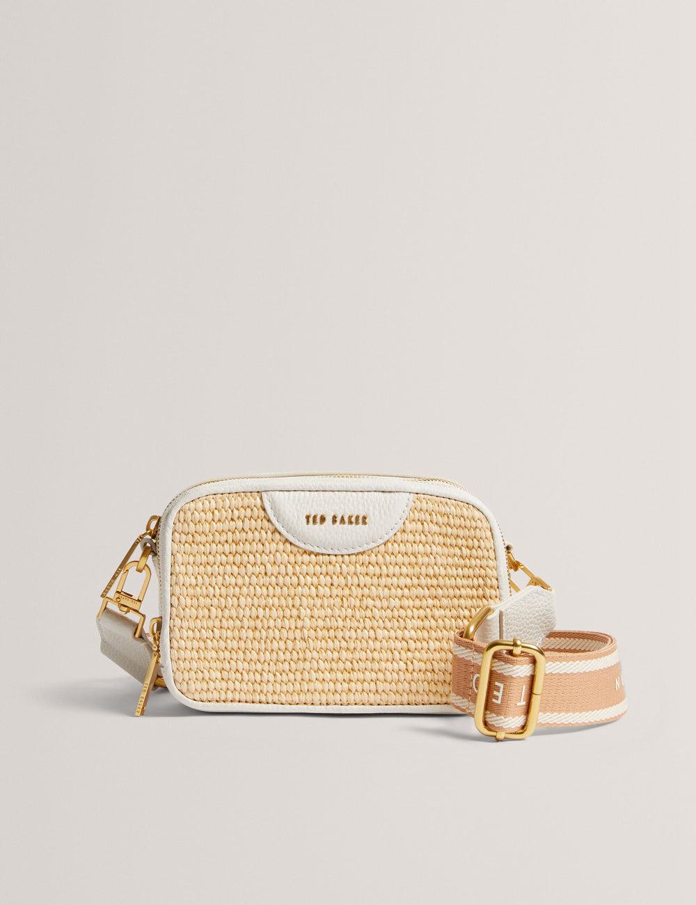 Ted Baker BARIA - Faux Raffia Leather Trim Mini Camera Women Camera Bag Ecru | UAE  74315-ZFAP