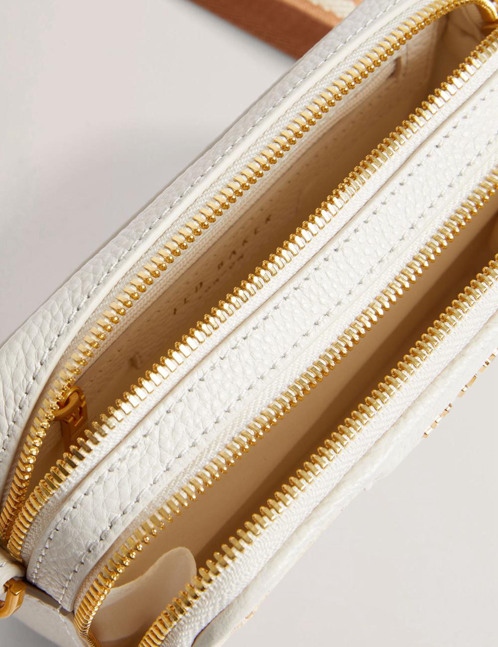 Ted Baker BARIA - Faux Raffia Leather Trim Mini Camera Women Camera Bag Ecru | UAE  74315-ZFAP