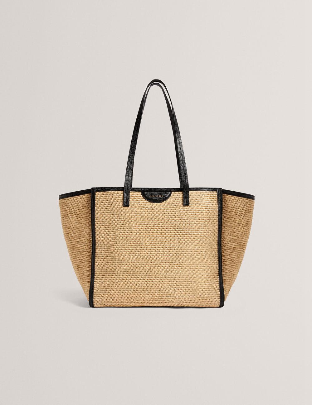 Ted Baker BARNI - Faux Raffia Leather Trim Large Shopper Women Shopper Bags Black | UAE  95168-JQPI