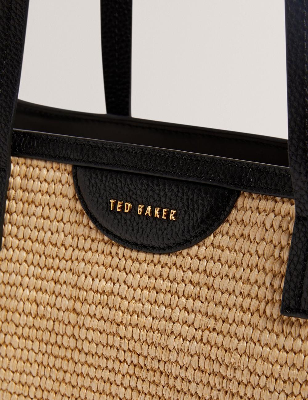 Ted Baker BARNI - Faux Raffia Leather Trim Large Shopper Women Shopper Bags Black | UAE  95168-JQPI