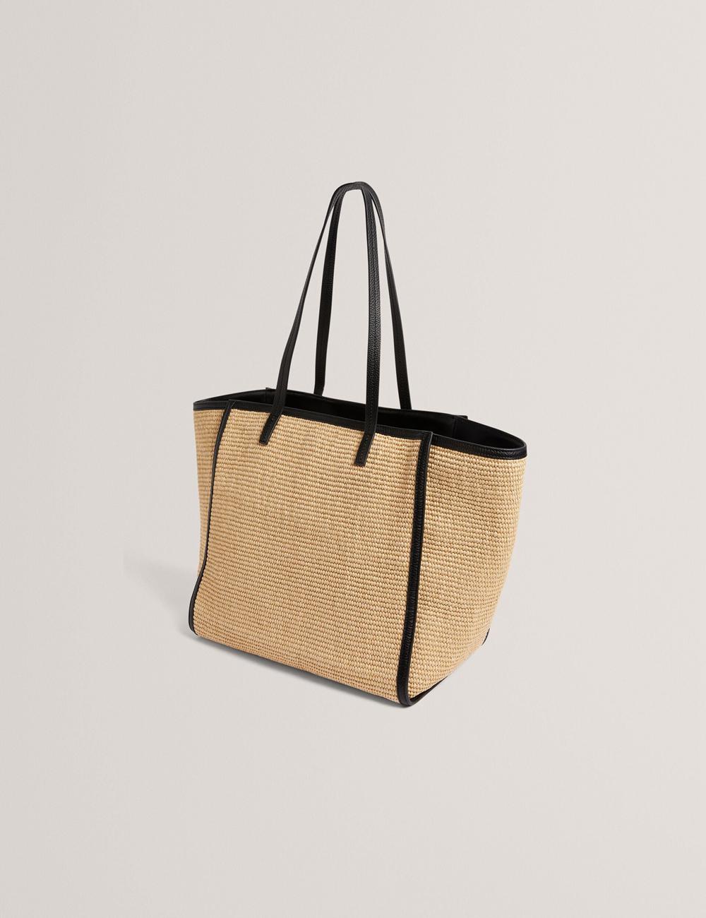 Ted Baker BARNI - Faux Raffia Leather Trim Large Shopper Women Shopper Bags Black | UAE  95168-JQPI