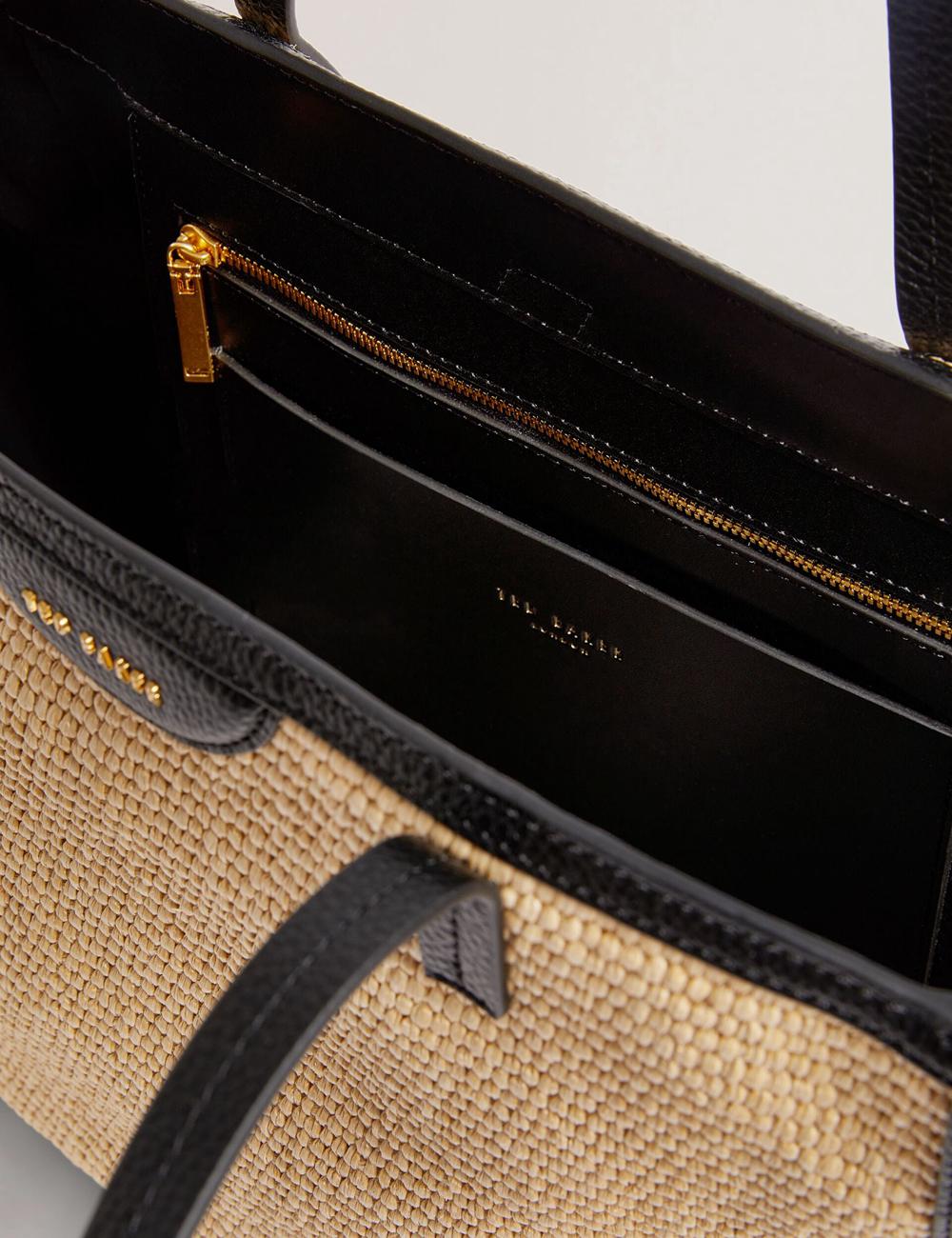 Ted Baker BARNI - Faux Raffia Leather Trim Large Shopper Women Shopper Bags Black | UAE  95168-JQPI