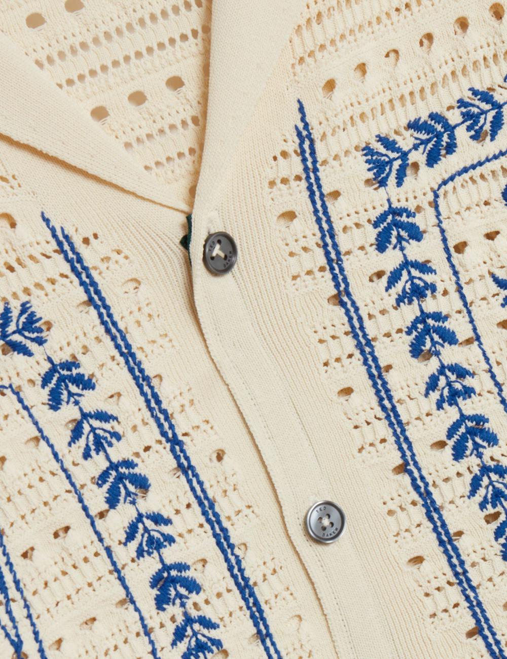 Ted Baker BARRI - Short Sleeve Crochet Embroidered Men Casual Shirts Ecru | UAE  79614-HXVP