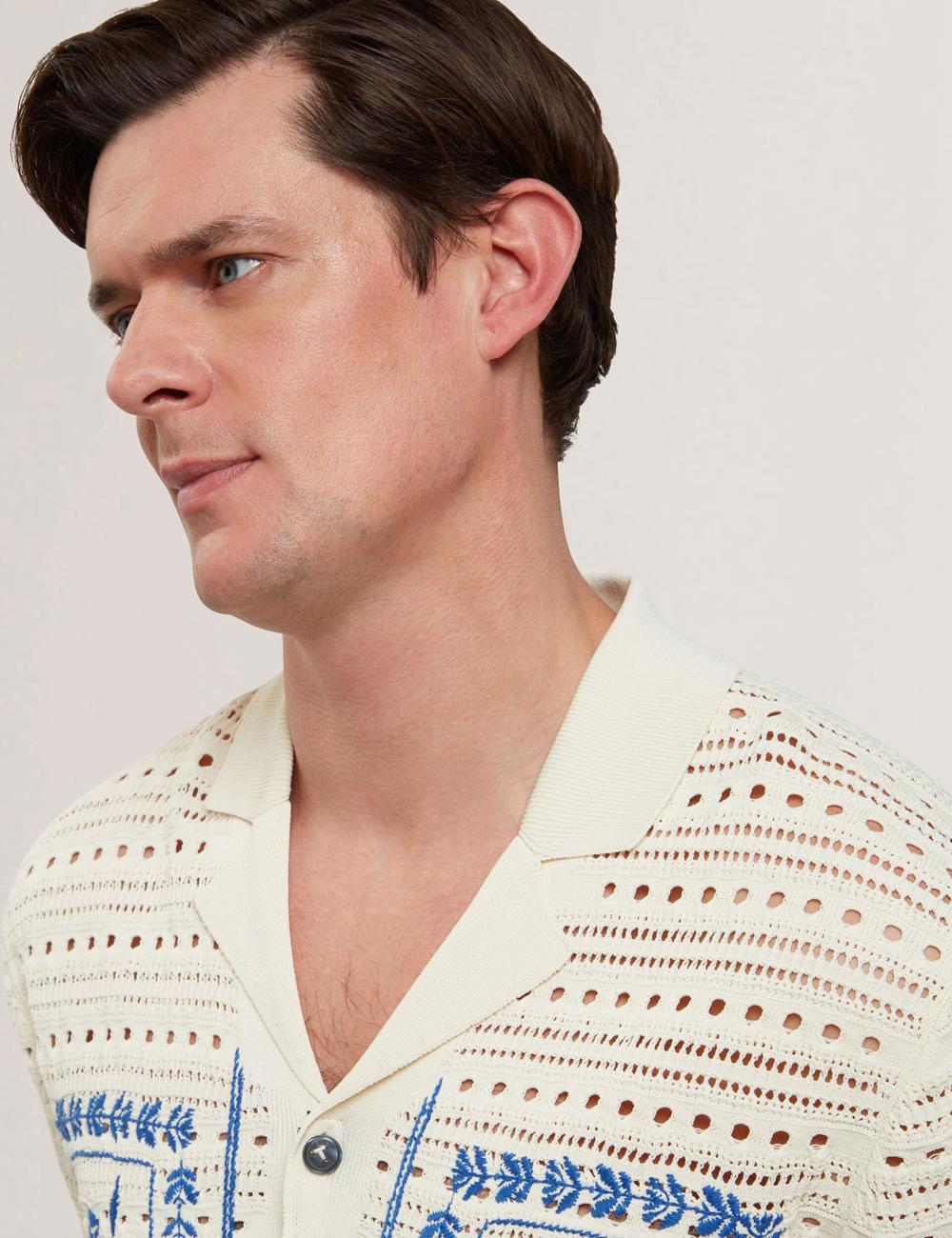 Ted Baker BARRI - Short Sleeve Crochet Embroidered Men Casual Shirts Ecru | UAE  79614-HXVP