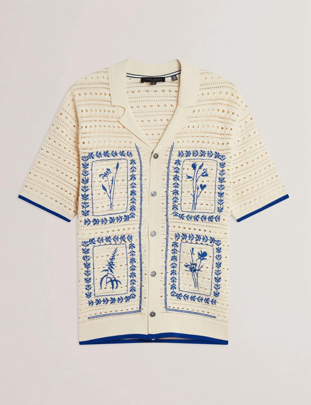 Ted Baker BARRI - Short Sleeve Crochet Embroidered Men Casual Shirts Ecru | UAE  79614-HXVP