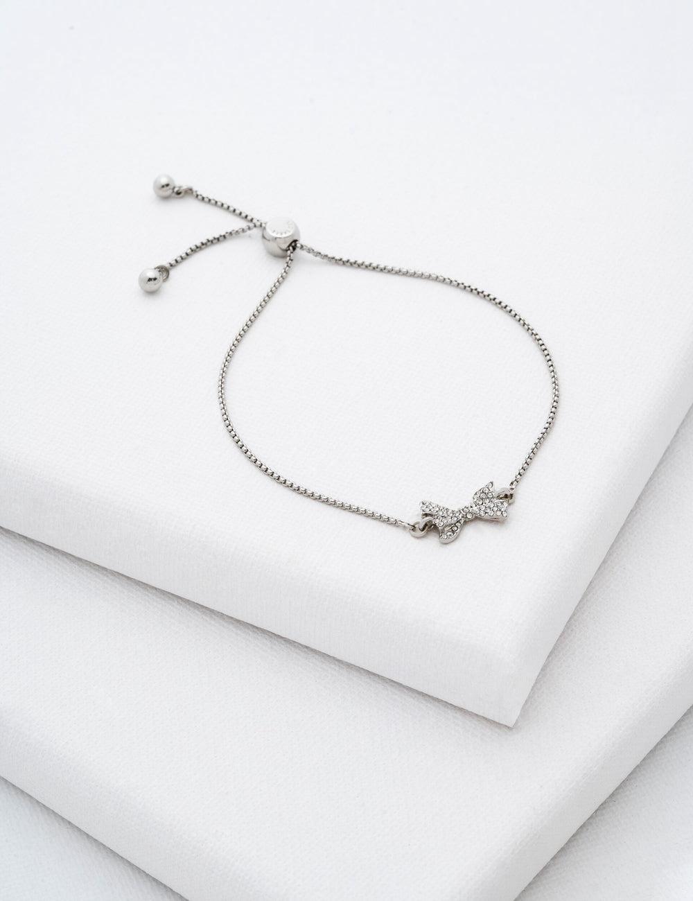 Ted Baker BARSET - Crystal Bow Adjustable Women Bracelets Silver | UAE  25109-NMES