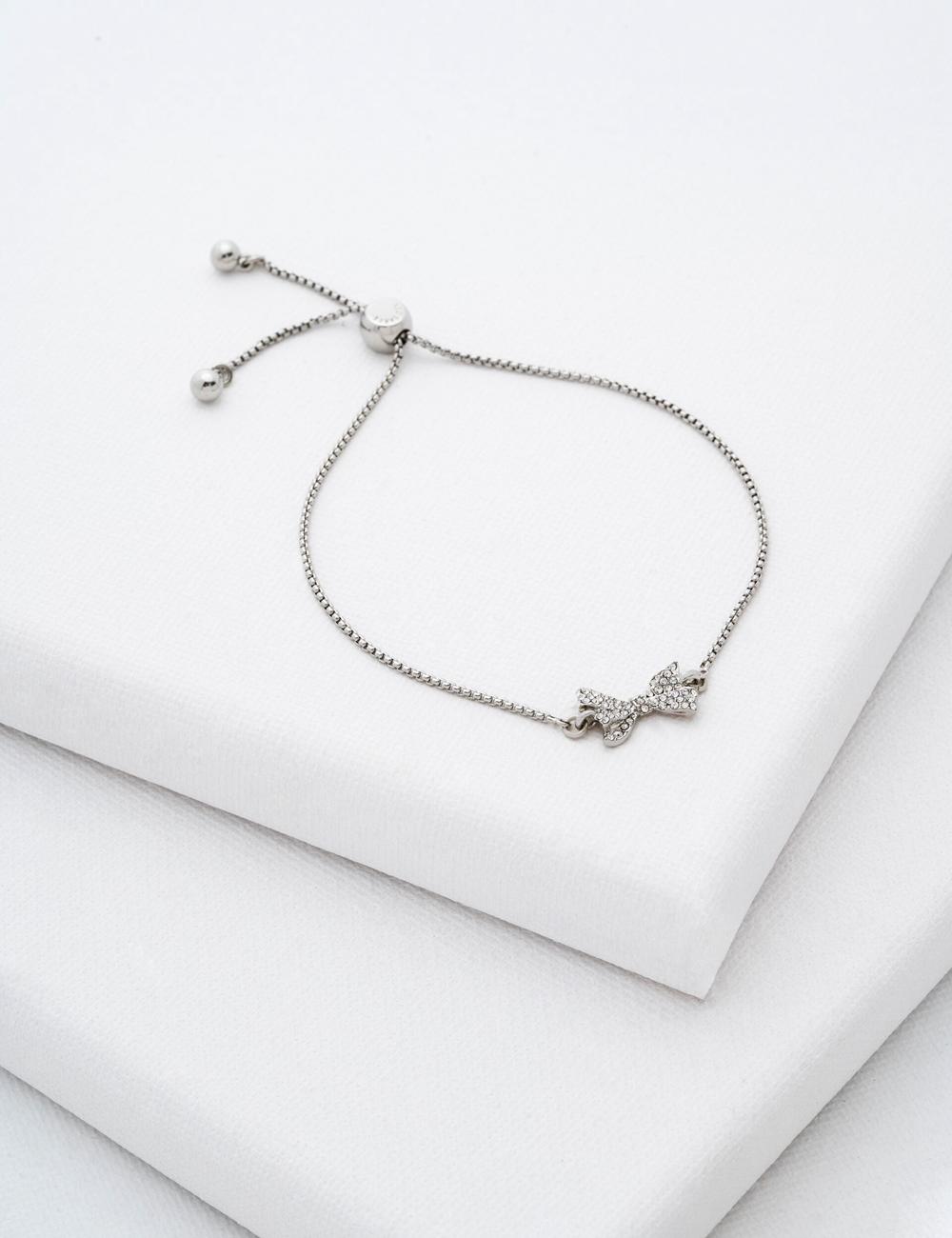 Ted Baker BARSET - Crystal Bow Adjustable Women Bracelets Silver | UAE  25109-NMES