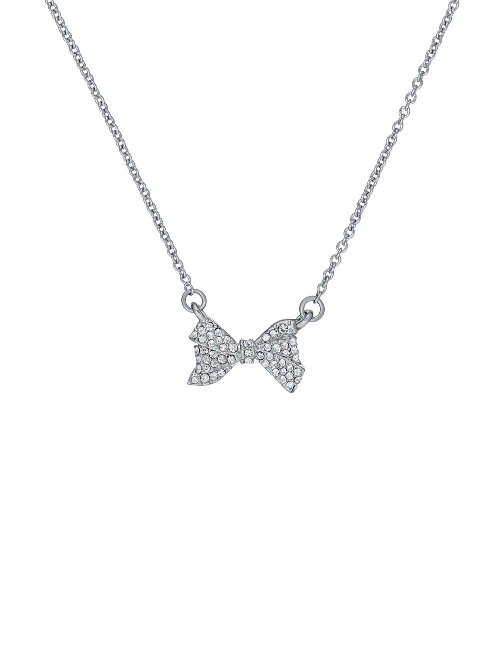 Ted Baker BARSIE - Crystal Bow Pendant Women Necklaces Silver | UAE  65782-MPRG