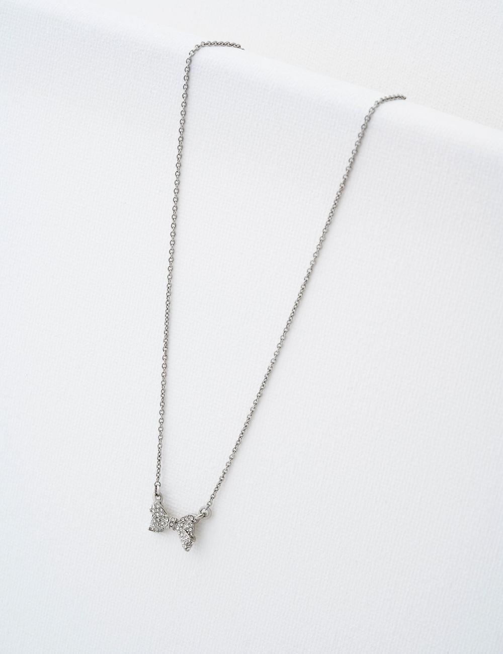 Ted Baker BARSIE - Crystal Bow Pendant Women Necklaces Silver | UAE  65782-MPRG