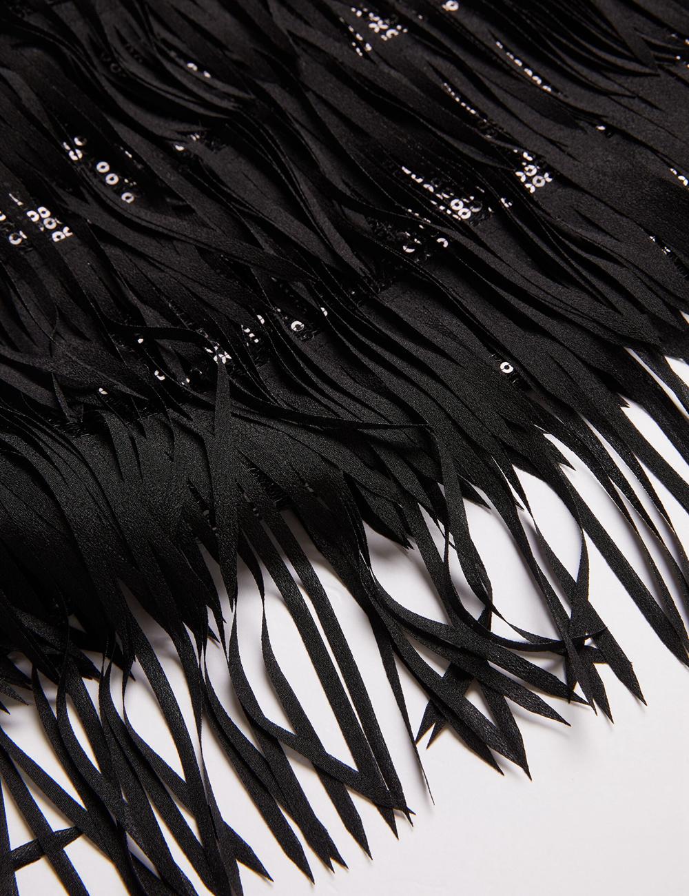 Ted Baker BARTIN - Fringed Sequin Halter Strap Women Mini Dresses Black | UAE  25410-IAYL