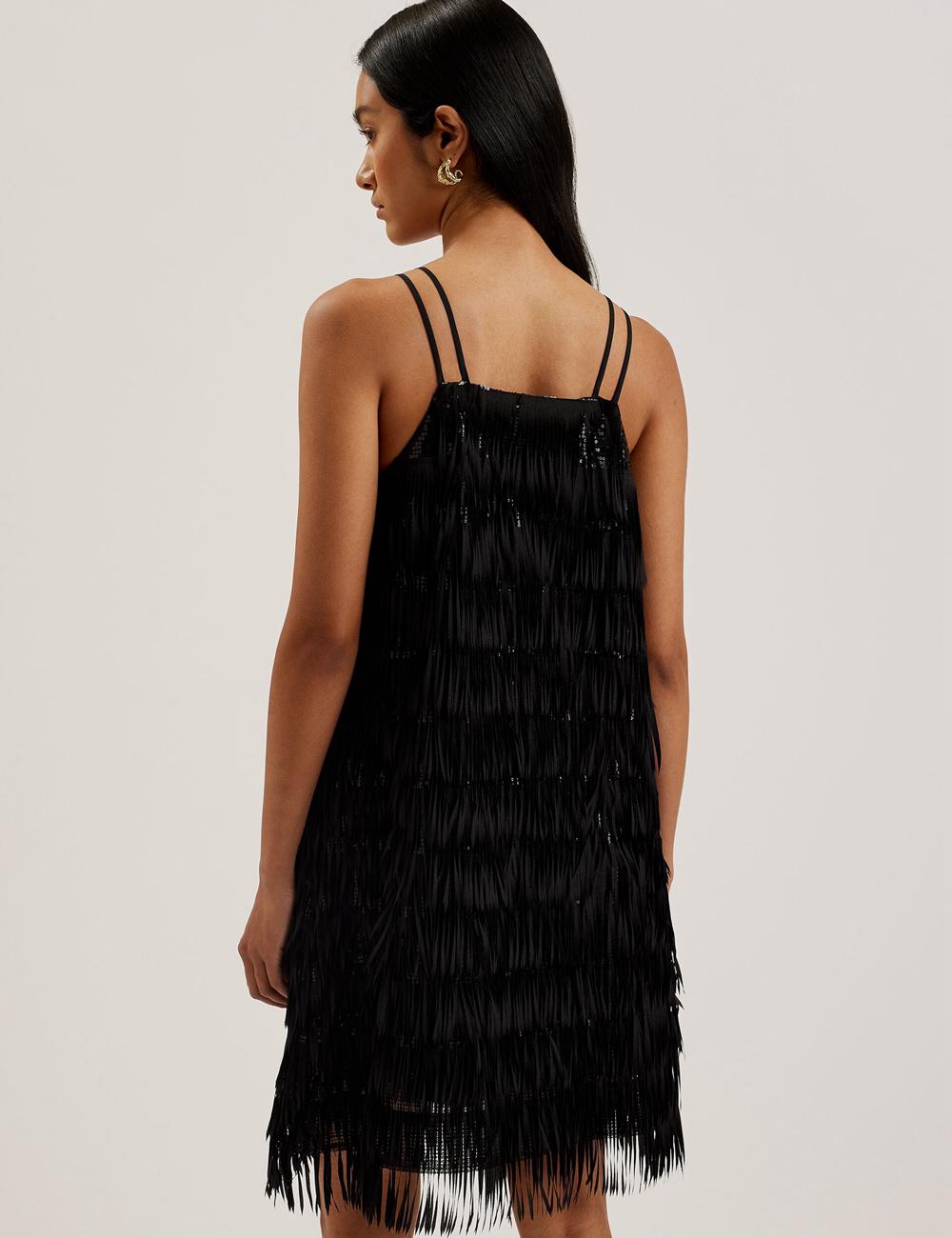 Ted Baker BARTIN - Fringed Sequin Halter Strap Women Mini Dresses Black | UAE  25410-IAYL