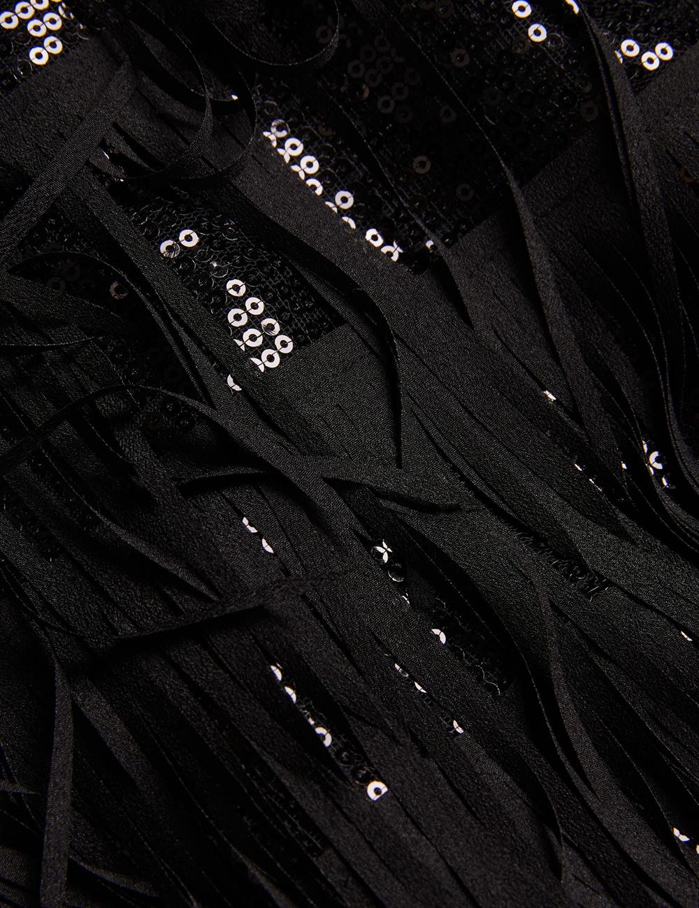 Ted Baker BARTIN - Fringed Sequin Halter Strap Women Mini Dresses Black | UAE  25410-IAYL