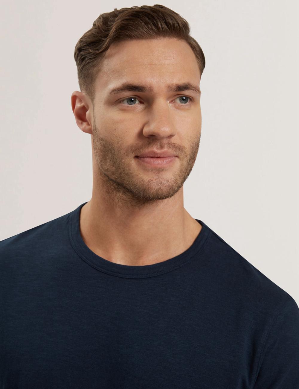 Ted Baker BARTOL - Regular Cotton Linen Crew Neck Men T-Shirts Navy | UAE  89063-CHGW