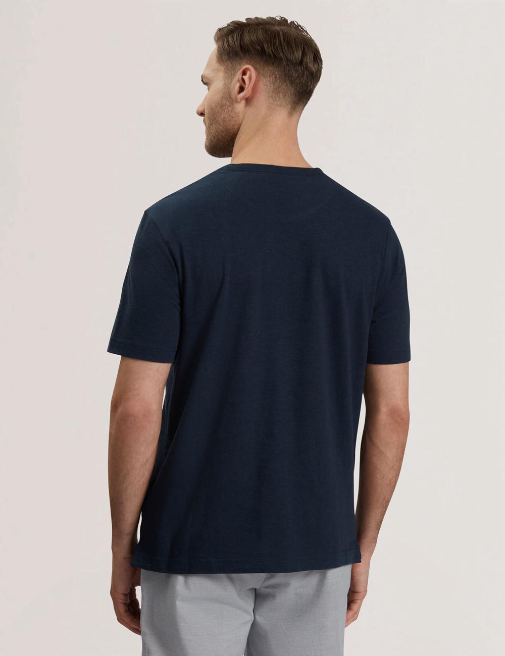 Ted Baker BARTOL - Regular Cotton Linen Crew Neck Men T-Shirts Navy | UAE  89063-CHGW