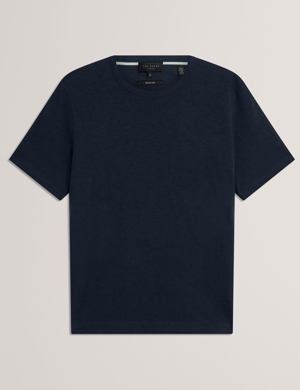 Ted Baker BARTOL - Regular Cotton Linen Crew Neck Men T-Shirts Navy | UAE  89063-CHGW