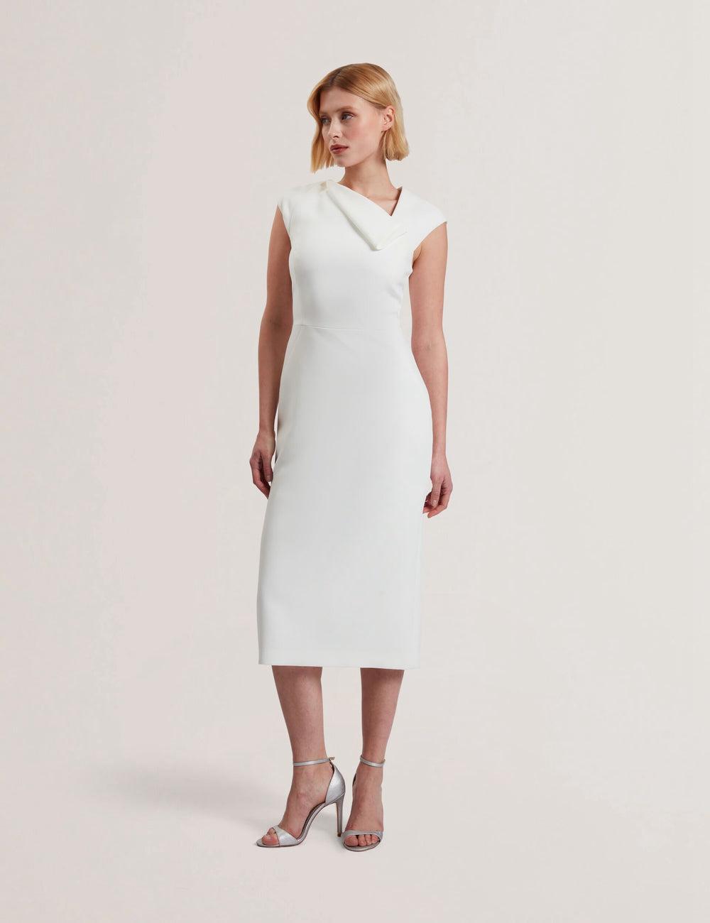 Ted Baker BAYREE - Folded Neckline Pencil Women Midi Dresses White | UAE  62817-MINP