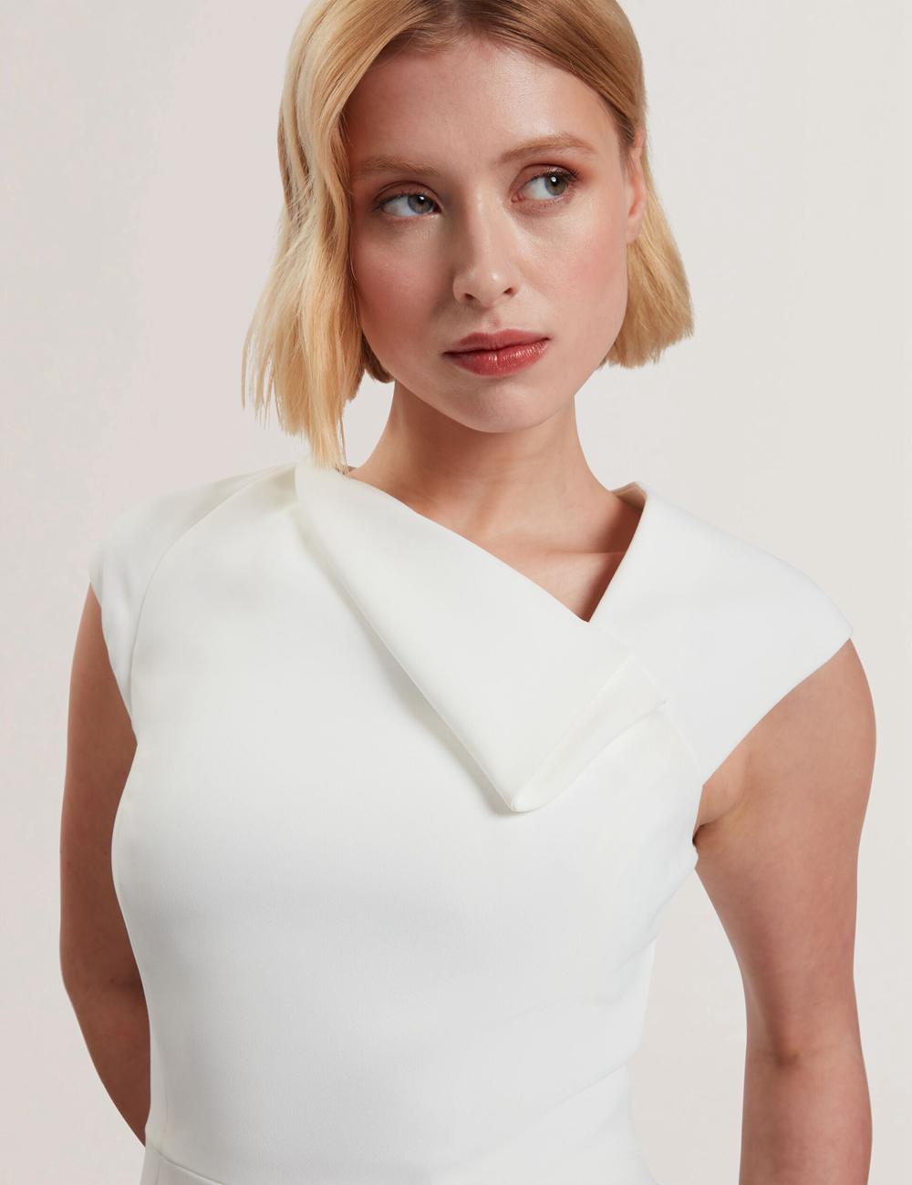 Ted Baker BAYREE - Folded Neckline Pencil Women Midi Dresses White | UAE  62817-MINP