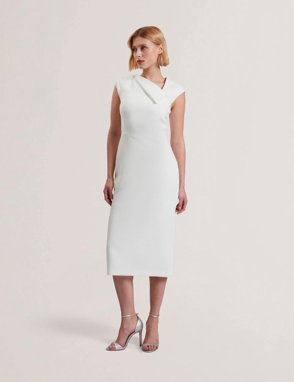 Ted Baker BAYREE - Folded Neckline Pencil Women Midi Dresses White | UAE  62817-MINP