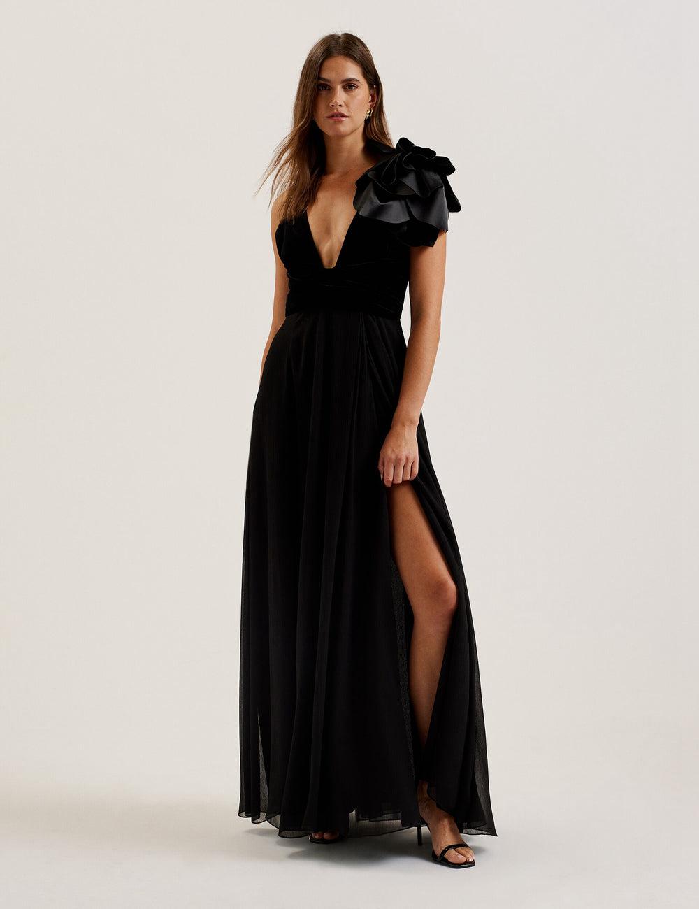Ted Baker BEIRA - Corsage Plunge Neck Sleeveless Women Maxi Dresses Black | UAE  64597-QTWG