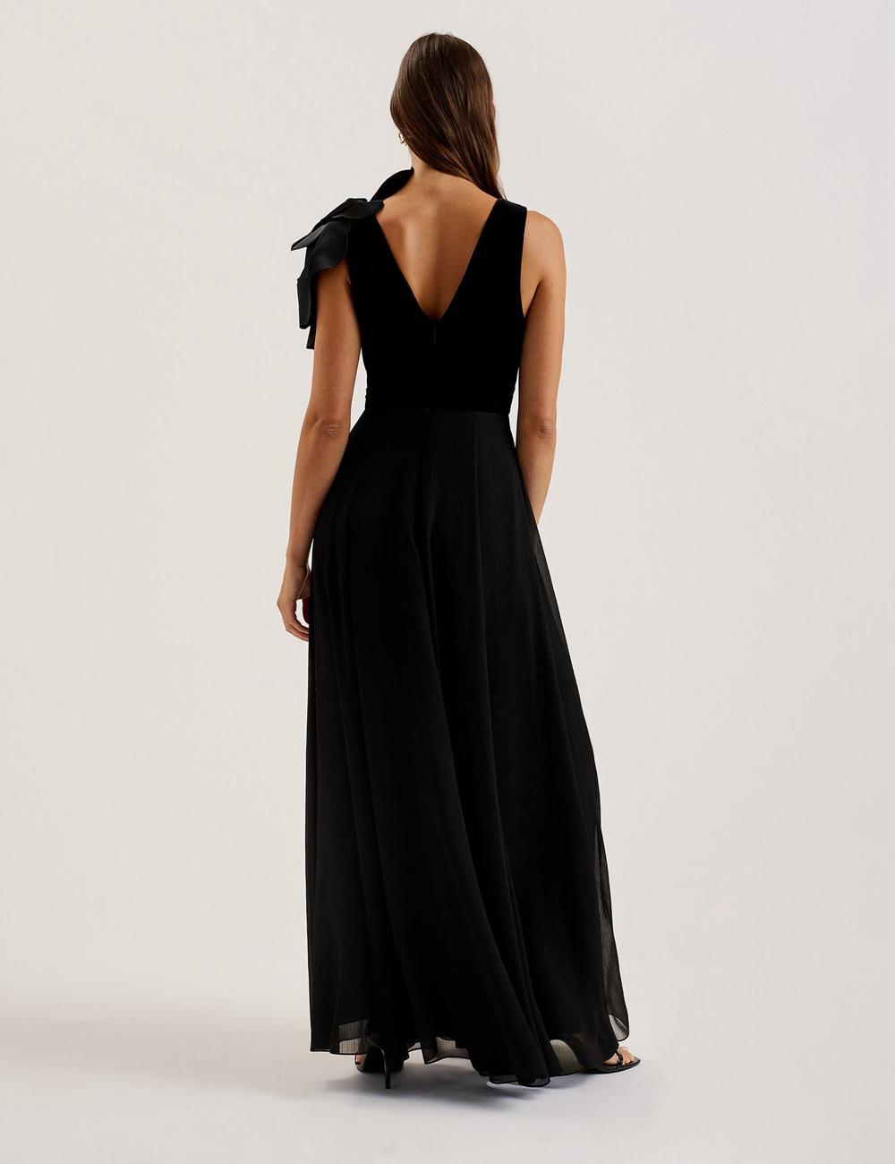 Ted Baker BEIRA - Corsage Plunge Neck Sleeveless Women Maxi Dresses Black | UAE  64597-QTWG