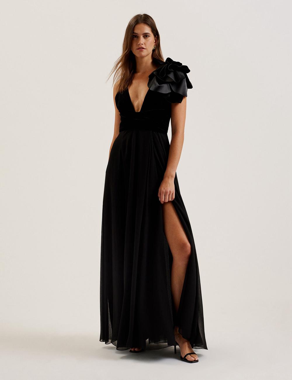 Ted Baker BEIRA - Corsage Plunge Neck Sleeveless Women Maxi Dresses Black | UAE  64597-QTWG