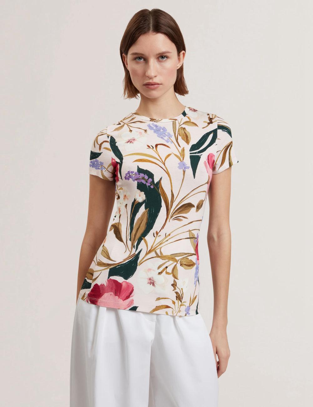 Ted Baker BELLIEA - Painted Floral Print Slim Fit Women T-Shirts Pink | UAE  94763-BXAG
