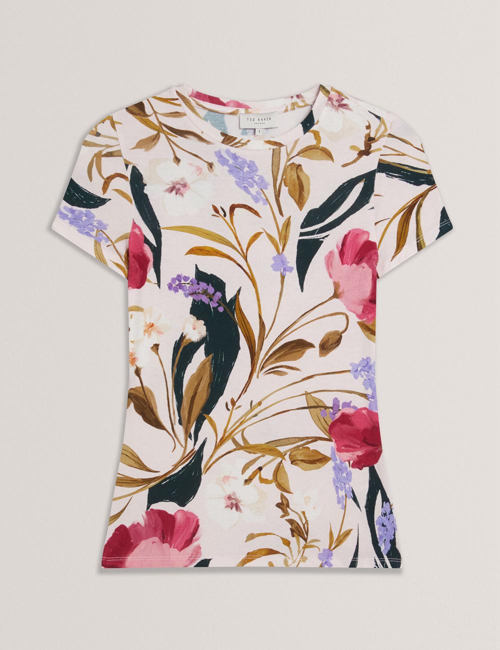 Ted Baker BELLIEA - Painted Floral Print Slim Fit Women T-Shirts Pink | UAE  94763-BXAG