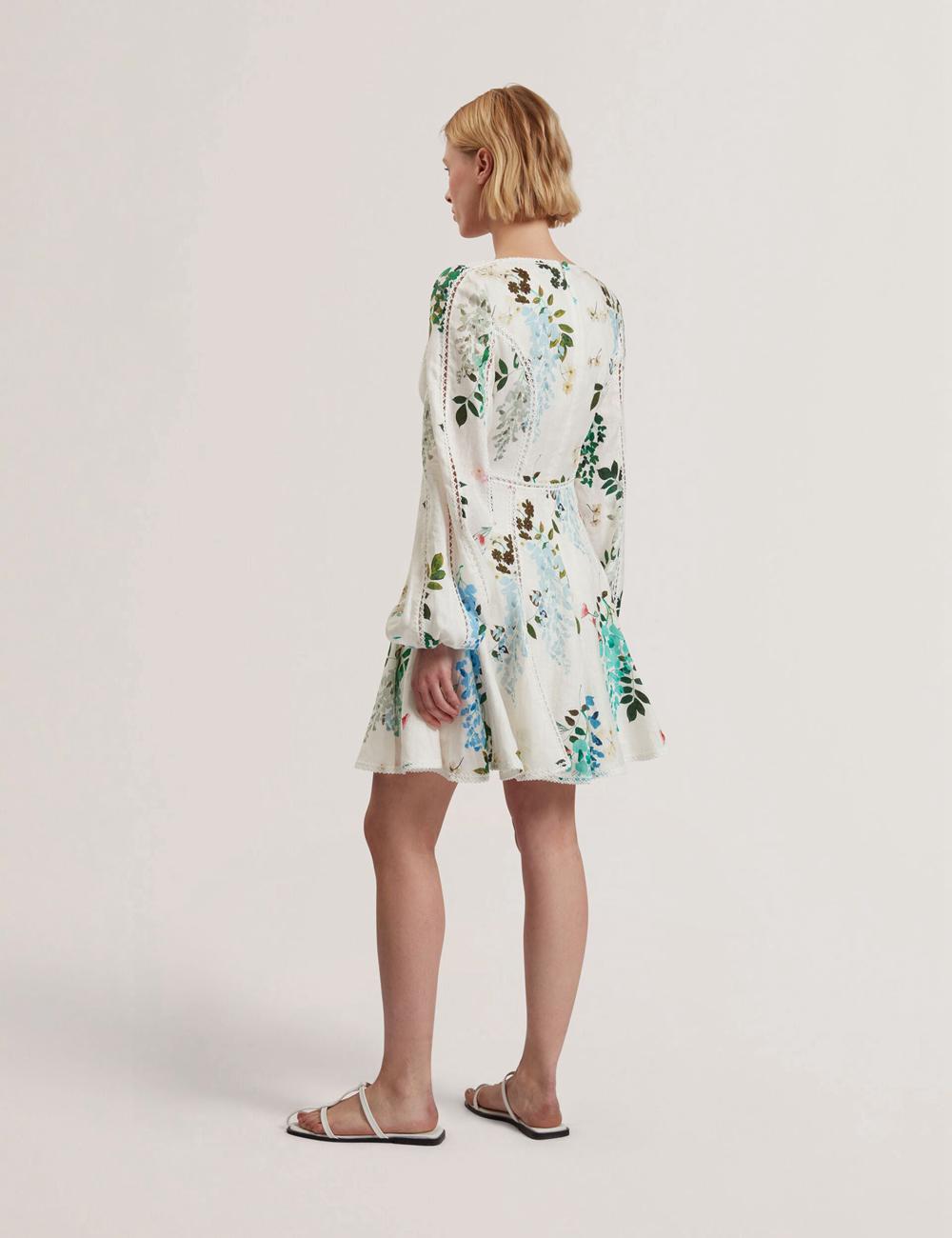 Ted Baker BELVIDA - Floral Crochet Trim Linen Women Mini Dresses White | UAE  20175-QMUX