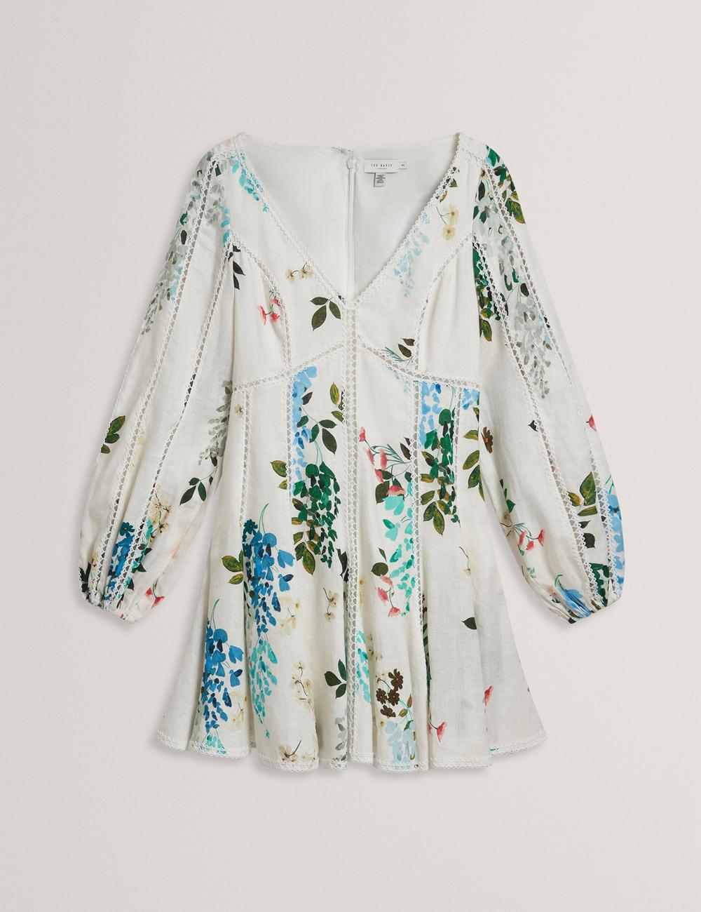 Ted Baker BELVIDA - Floral Crochet Trim Linen Women Mini Dresses White | UAE  20175-QMUX